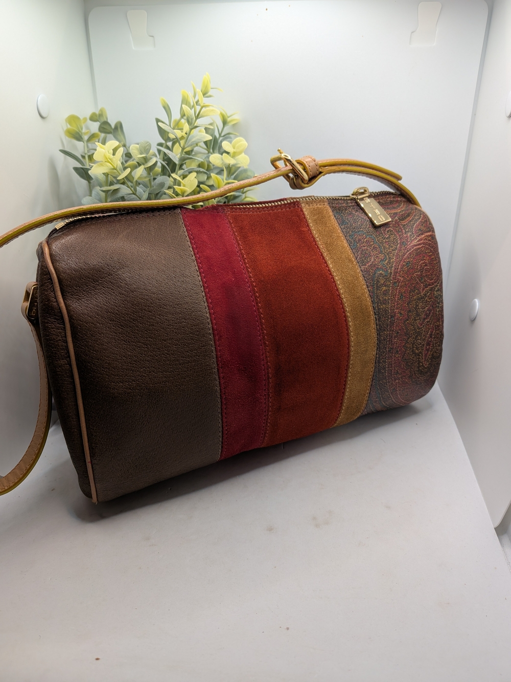 ETRO Striped Multi-Color Leather and Suede Shoulder Bag